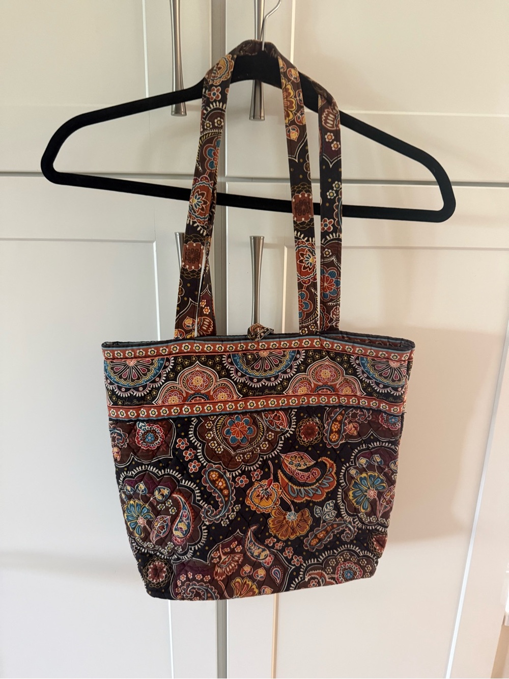 Vera Bradley Quilted Paisley Tote Bag in Brown and black medium size